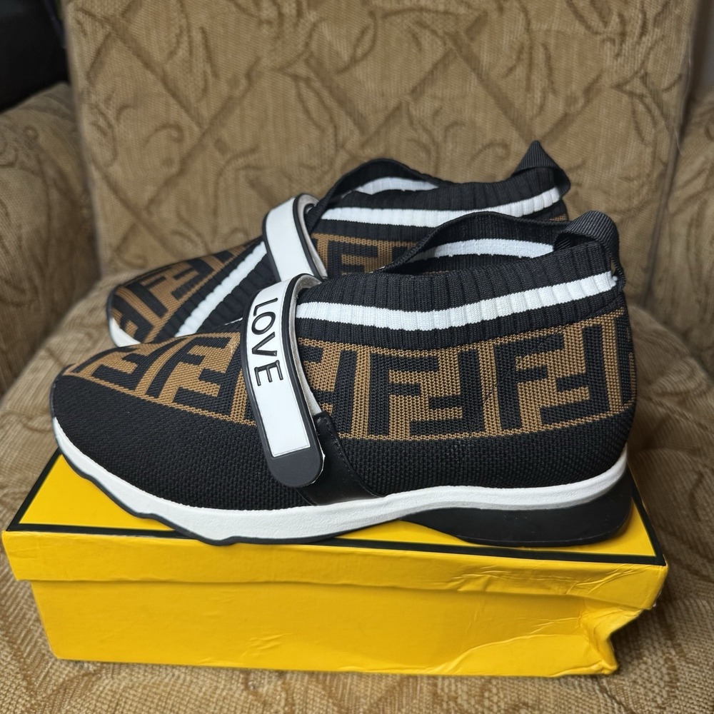 Fendi Love Womens Brown & Black Rockoko FF Motif Inlay‎ Sneakers Size 41 - Picture 2 of 9